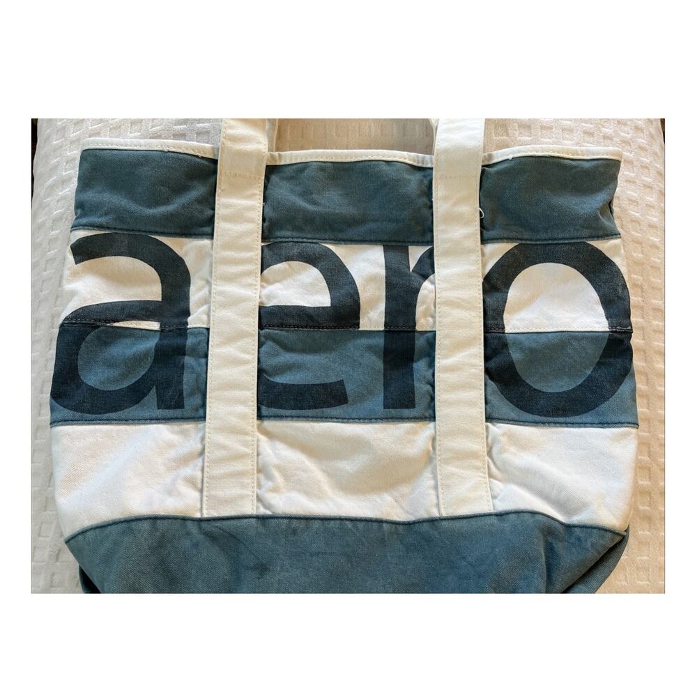 Vintage Aeropostale Y2k canvas tote beach bag White Stripe Overnight Bag - Picture 3 of 12